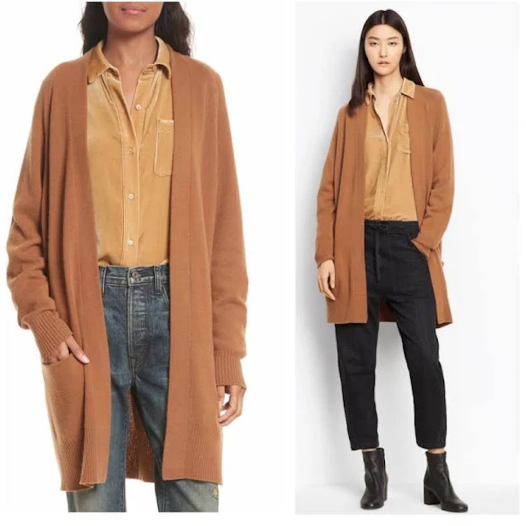 Vince Hazelnut Women's Thick Cashmere Long Cardigan